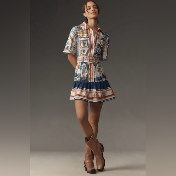 FARM Rio Cerrado Short-Sleeve Belted Linen Mini Dress Size Large NWT - Picture 2 of 15